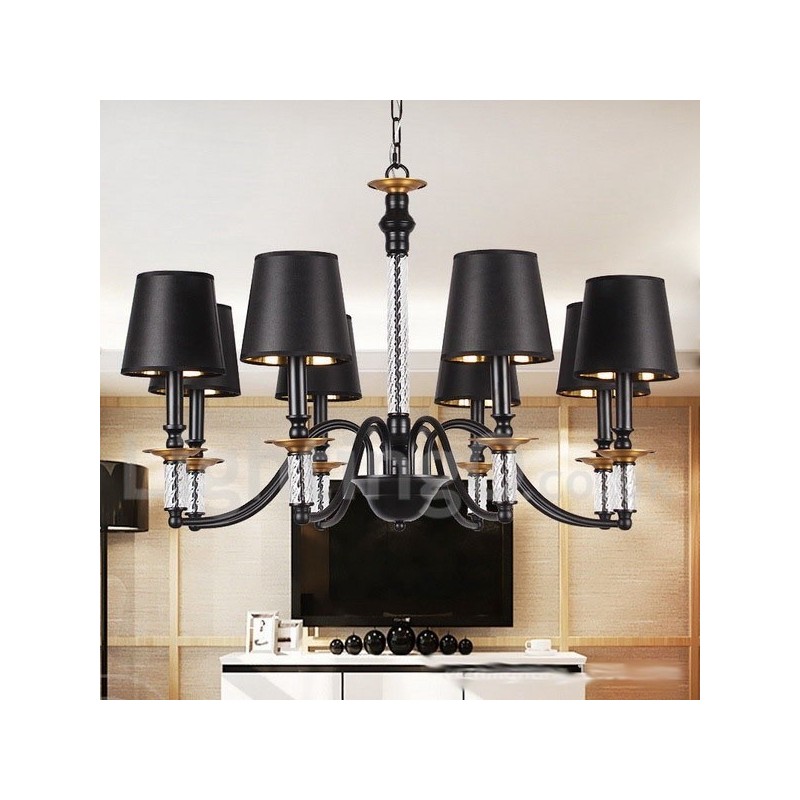 8 Light Black Retro Candle Style Chandelier