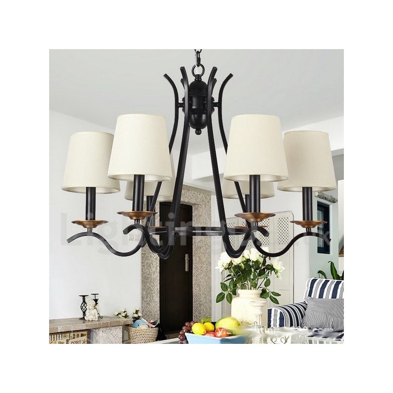 6 Light Black Retro Contemporary Candle Style Chandelier