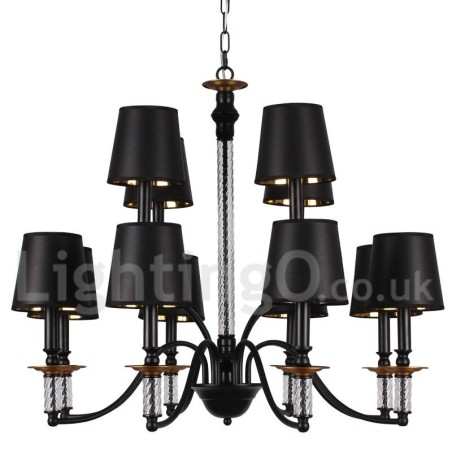 12 Light Rustic Retro Black 2 Tier Large Chandelier Candle Style Chandelier
