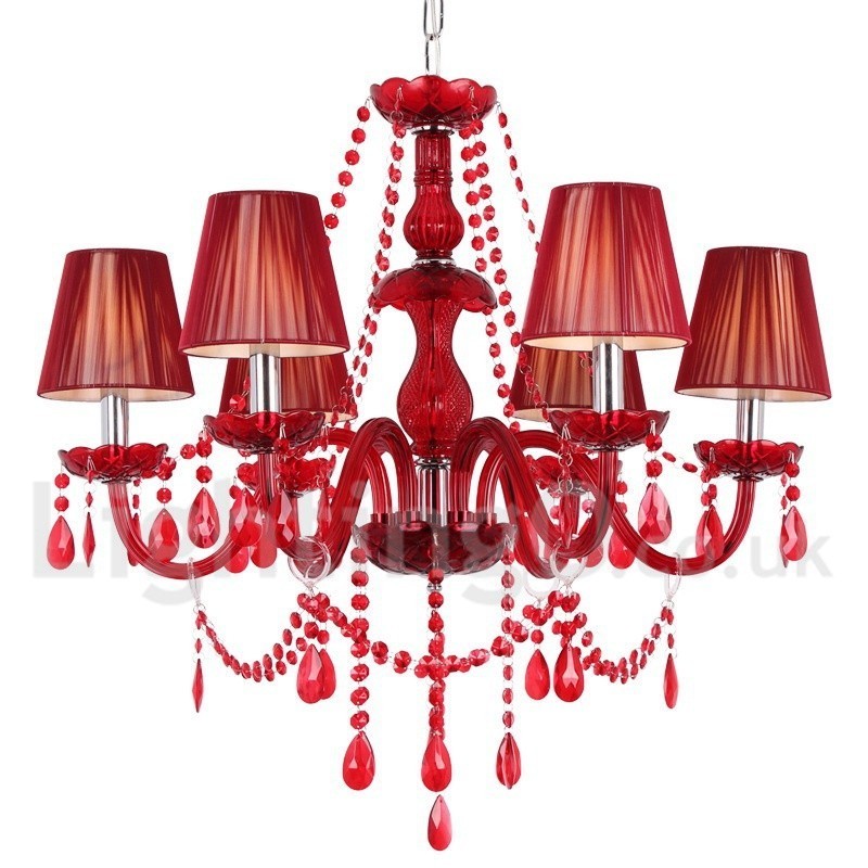 6 Light Red K9 Crystal Candle Style Chandelier