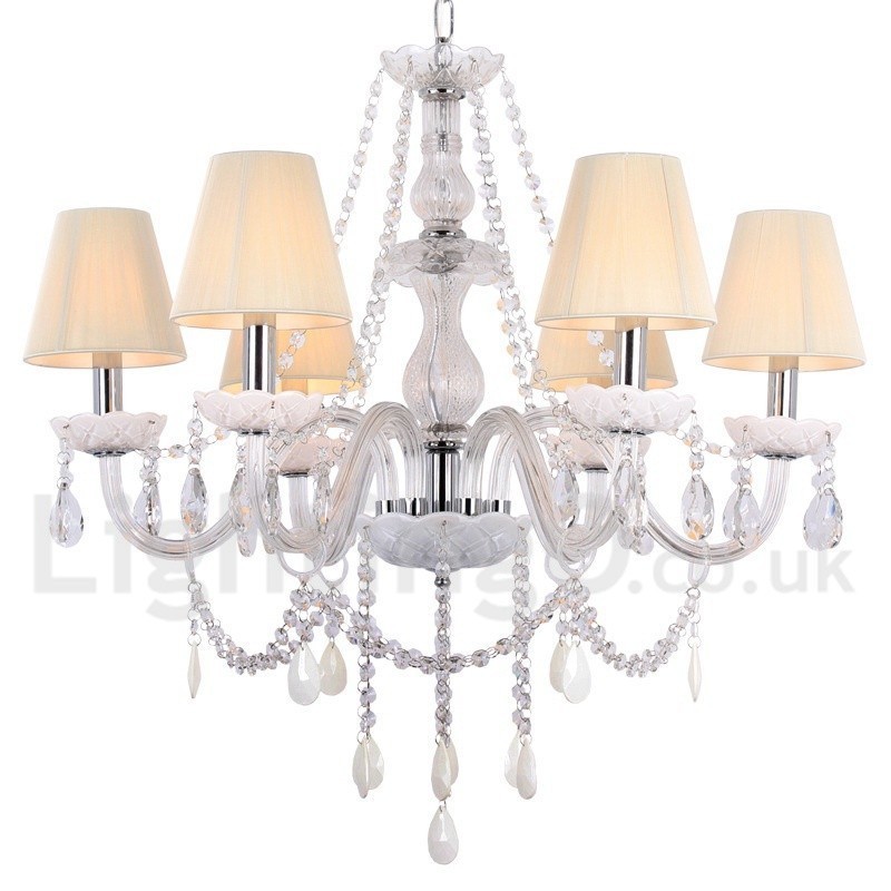6 Light White K9 Crystal Candle Style Chandelier