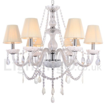 6 Light White K9 Crystal Candle Style Chandelier
