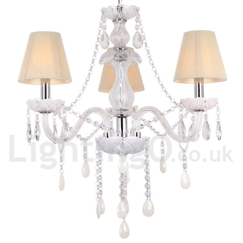 3 Light White K9 Crystal Candle Style Chandelier