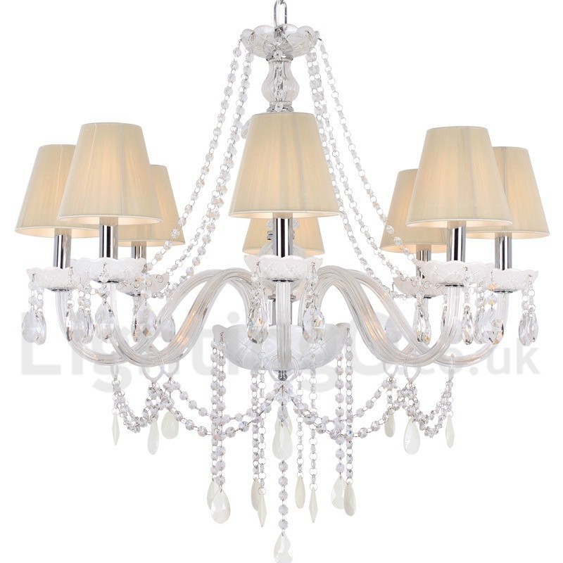8 Light White K9 Crystal Candle Style Chandelier