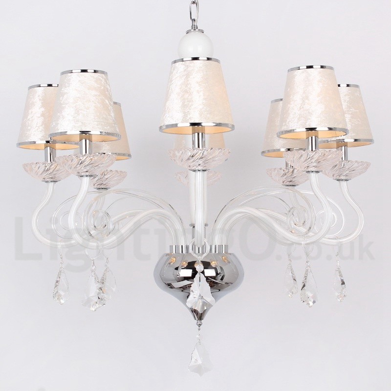 8 Light White Contemporary K9 Crystal Candle Style Chandelier