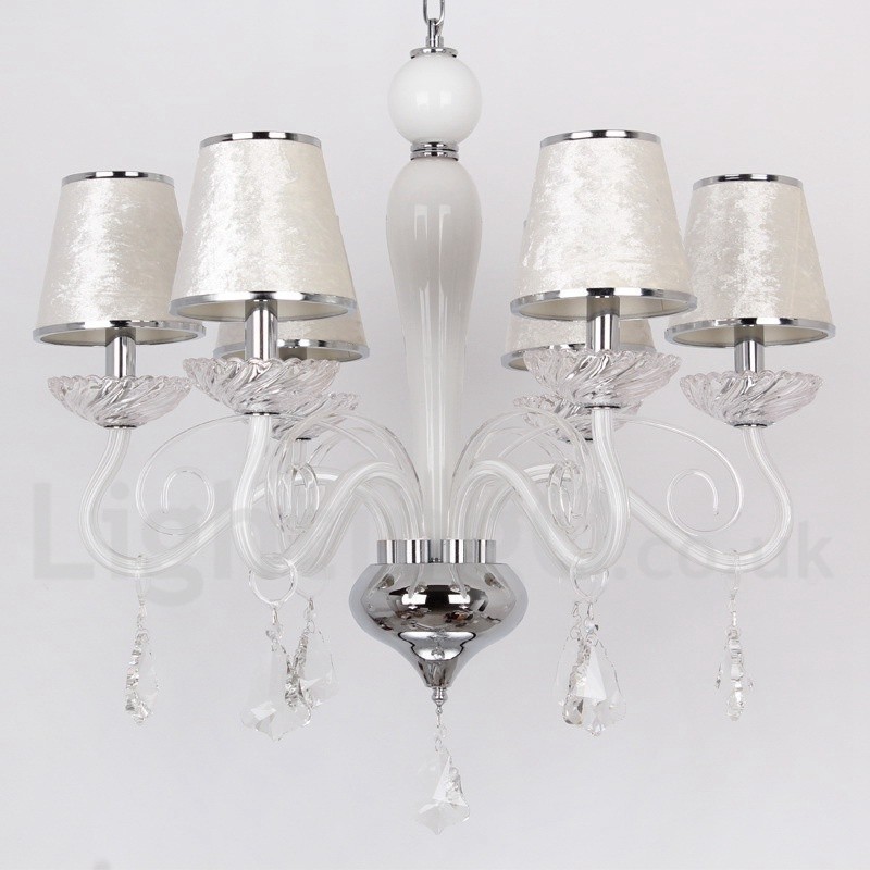 6 Light White Contemporary K9 Crystal Candle Style Chandelier