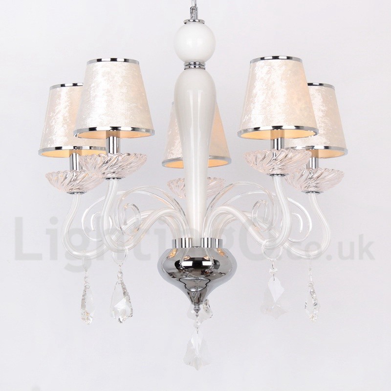 5 Light White Contemporary K9 Crystal Candle Style Chandelier