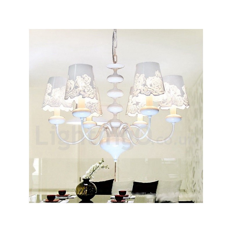 6 Light Modern Contemporary Hollow White Candle Style Chandelier