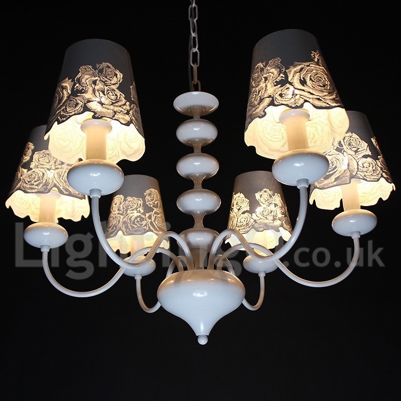 6 Light Modern Contemporary Hollow White Candle Style Chandelier