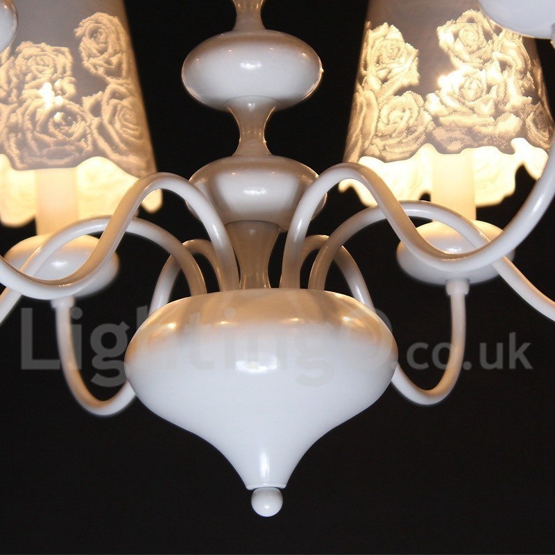 6 Light Modern Contemporary Hollow White Candle Style Chandelier