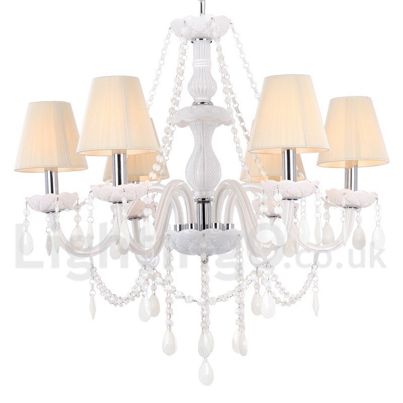 6 Light White K9 Crystal Candle Style Chandelier