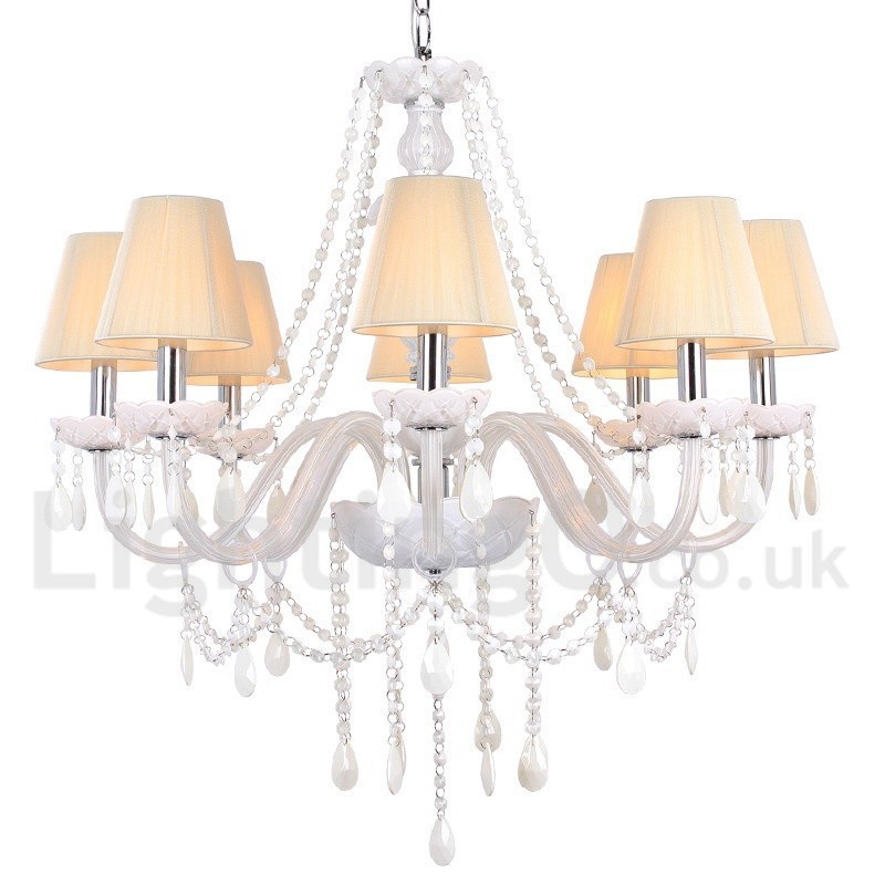 8 Light White K9 Crystal Candle Style Chandelier