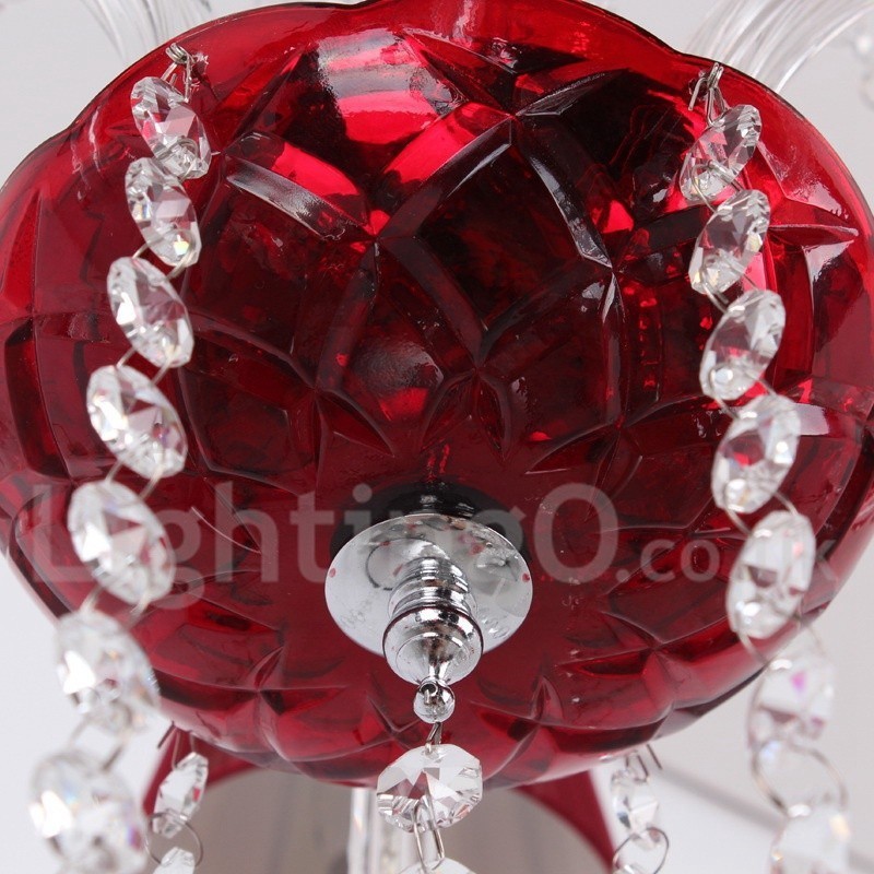 6 Light Red K9 Crystal Candle Style Chandelier