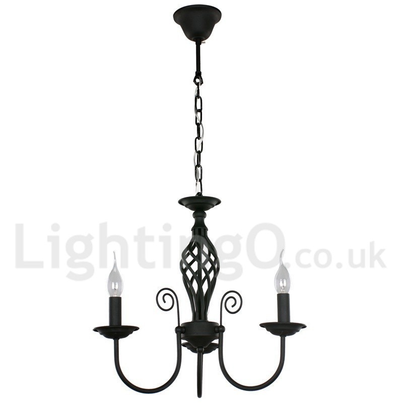 3 Light Contemporary Retro Black Candle Style Chandelier