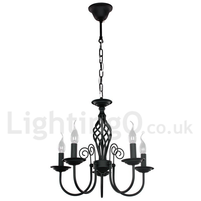 5 Light Contemporary Retro Black Candle Style Chandelier