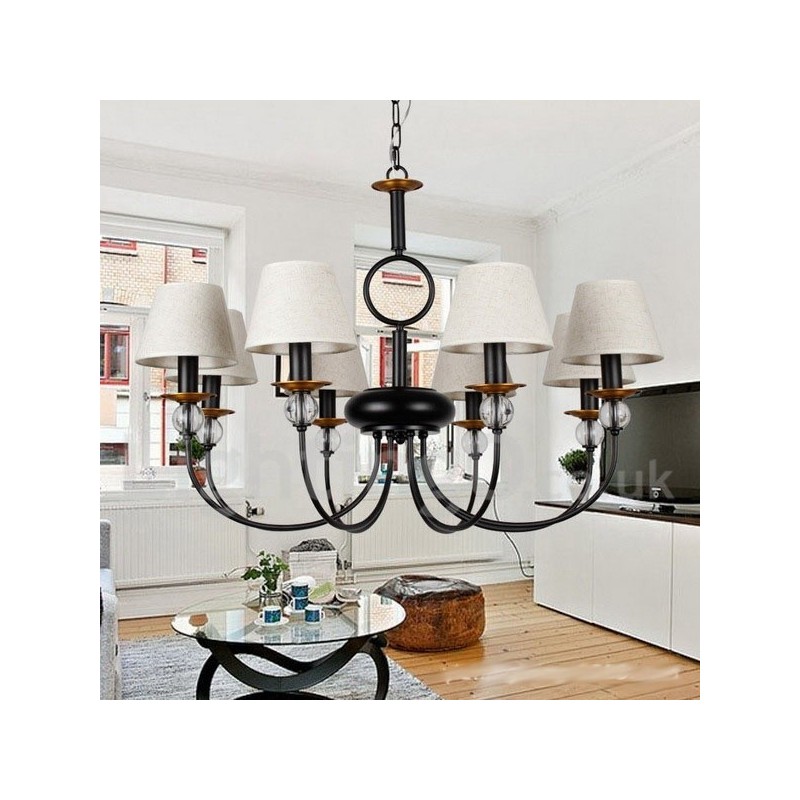 8 Light Rustic Retro Black Mediterranean Style Contemporary Candle Style Chandelier