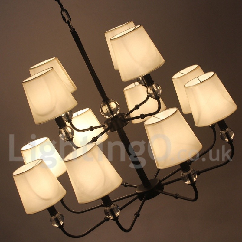 12 Light Retro 2 Tier Large Black Contemporary Candle Style Chandelier
