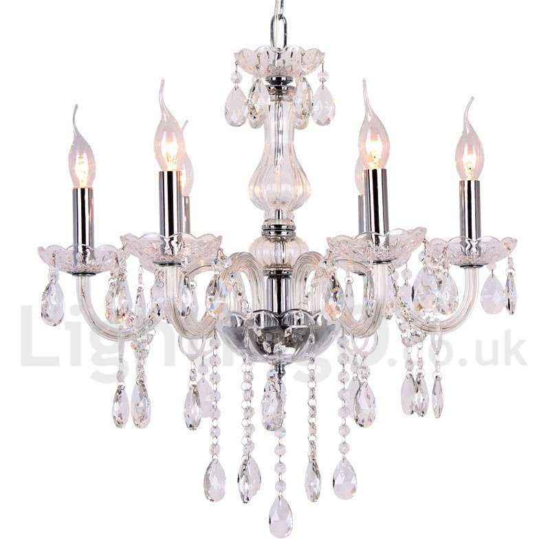6 Light Contemporary K9 Crystal Candle Style Chandelier