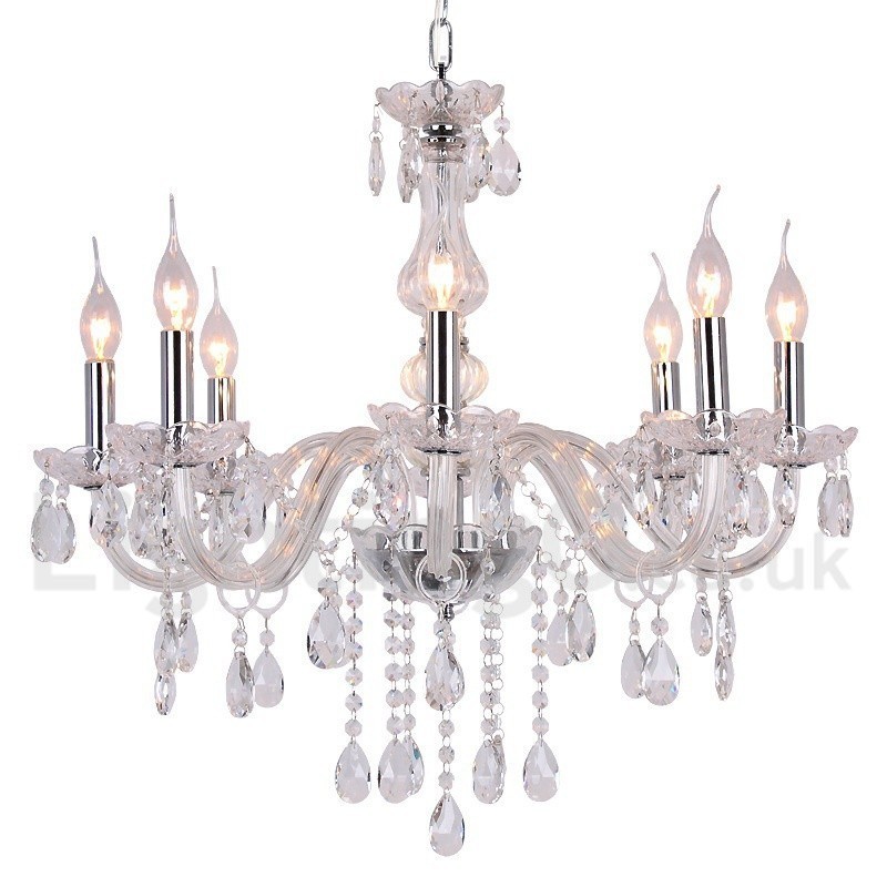 8 Light Contemporary K9 Crystal Candle Style Chandelier