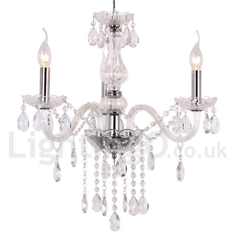 3 Light Contemporary K9 Crystal Candle Style Chandelier