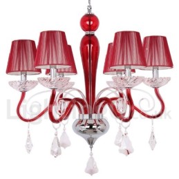 6 Light Red Contemporary K9 Crystal Candle Style Chandelier