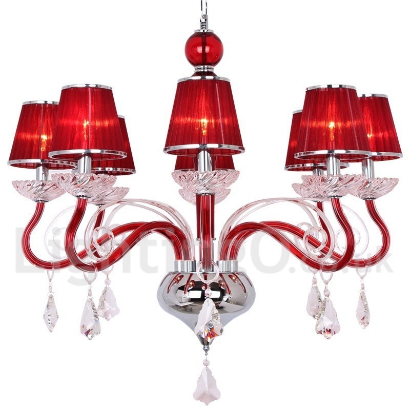 8 Light Red Contemporary K9 Crystal Candle Style Chandelier