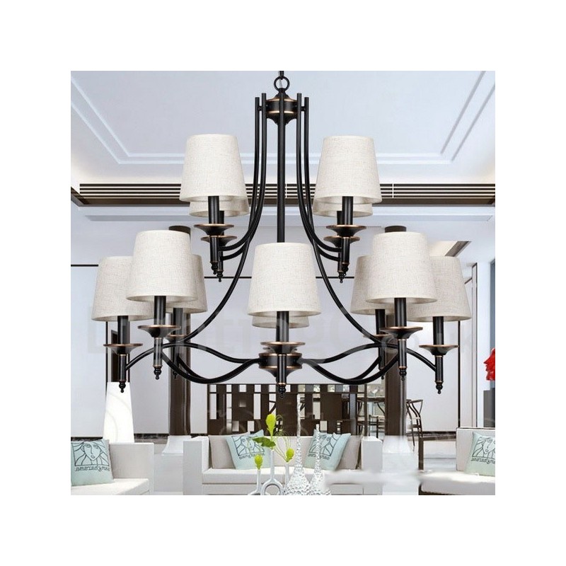 12 Light Retro Rustic Black Contemporary Candle Style Chandelier