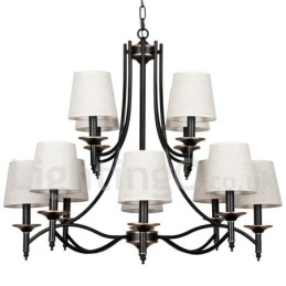 12 Light Retro Rustic Black Contemporary Candle Style Chandelier