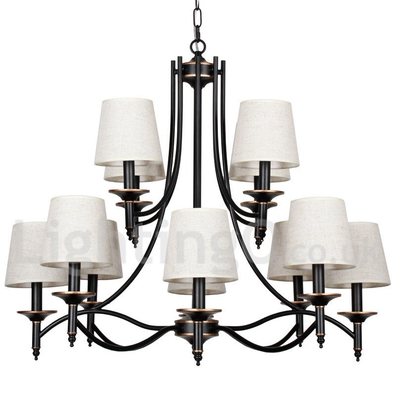12 Light Retro Rustic Black Contemporary Candle Style Chandelier