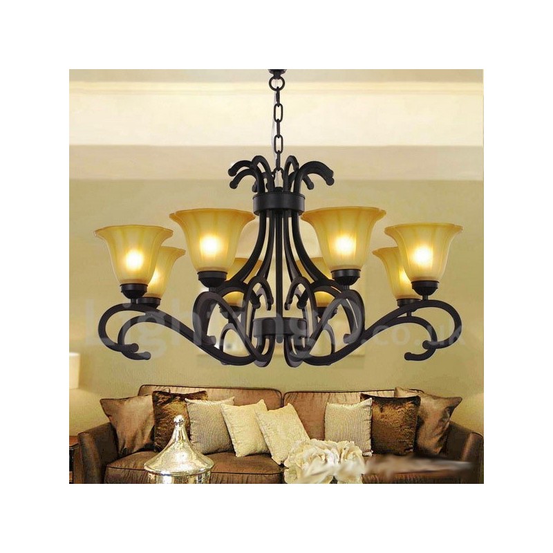 8 Light Black Contemporary Candle Style Chandelier