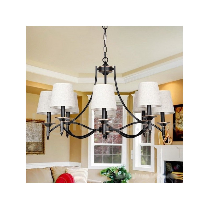 8 Light Retro Rustic Black Contemporary Candle Style Chandelier