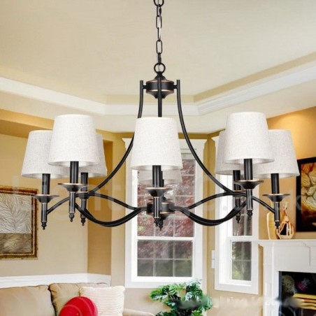 8 Light Retro Rustic Black Contemporary Candle Style Chandelier