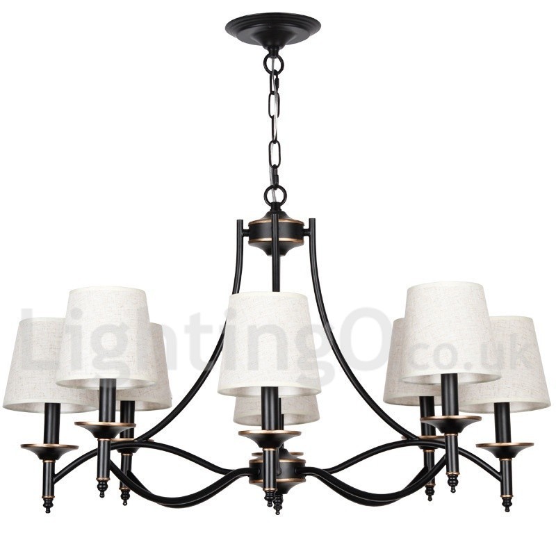 8 Light Retro Rustic Black Contemporary Candle Style Chandelier