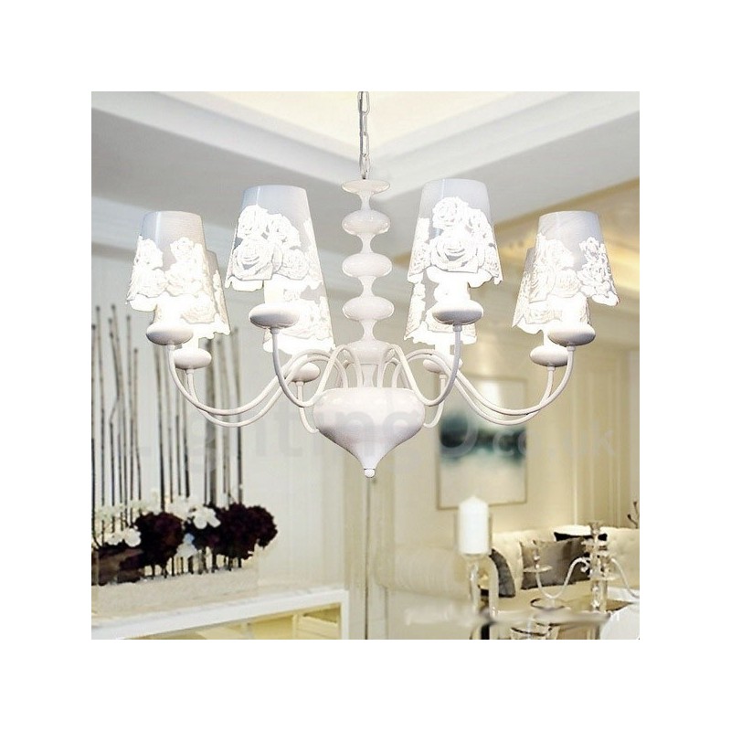8 Light Modern Contemporary Hollow White Candle Style Chandelier