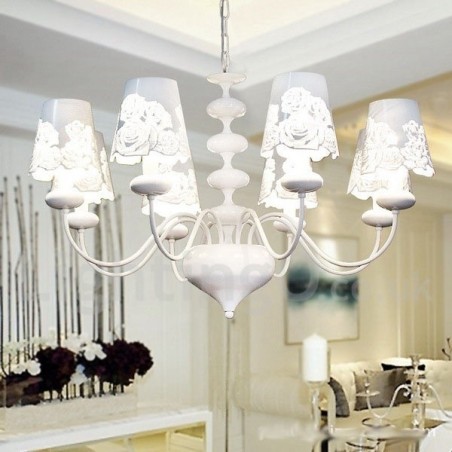 8 Light Modern Contemporary Hollow White Candle Style Chandelier
