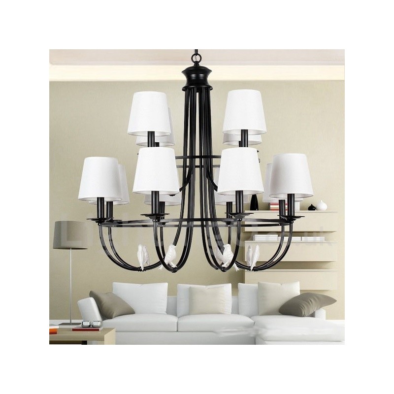 12 Light Retro Black Mediterranean Style Rustic Contemporary Candle Style Chandelier