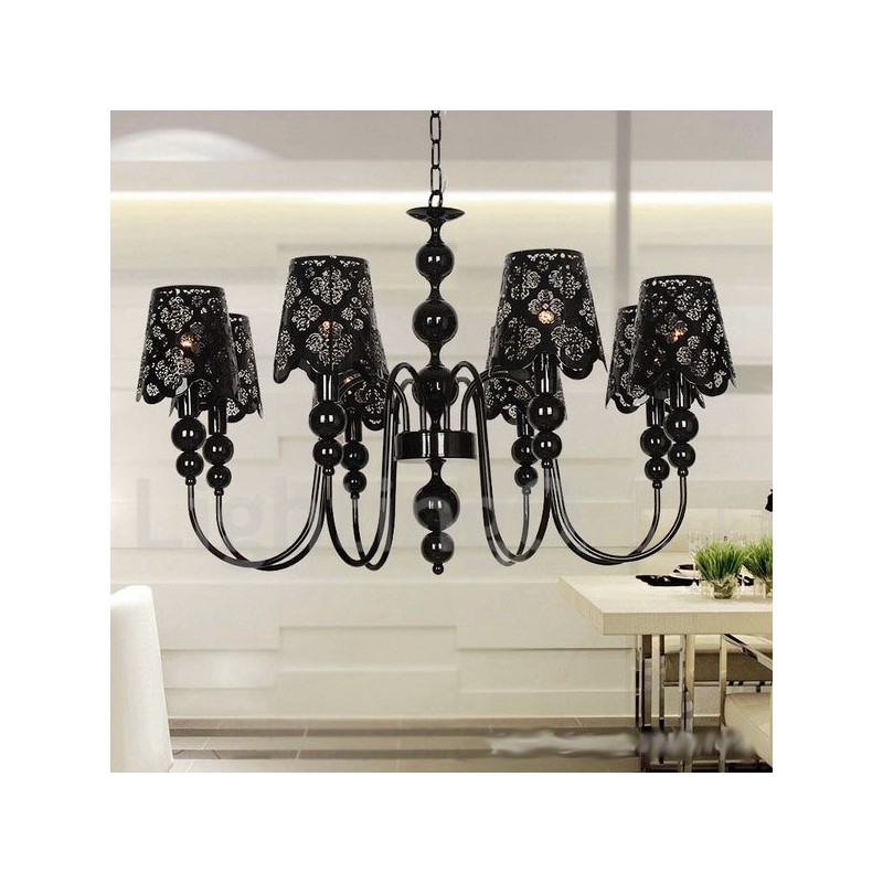 8 Light Modern Contemporary Hollow Black Candle Style Chandelier