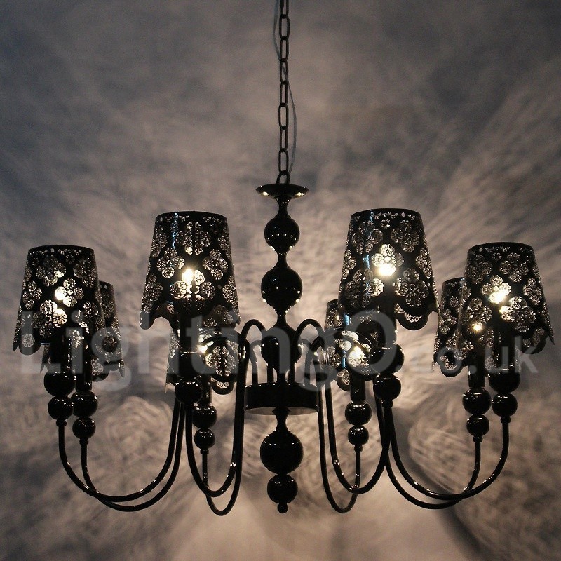 8 Light Modern Contemporary Hollow Black Candle Style Chandelier