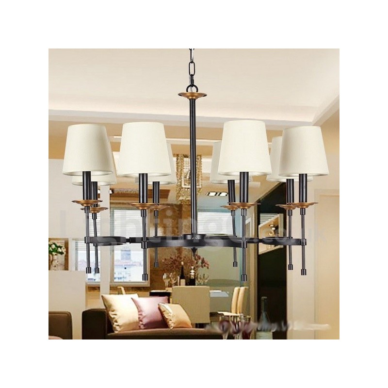8 Light Rustic Black Retro Candle Style Chandelier