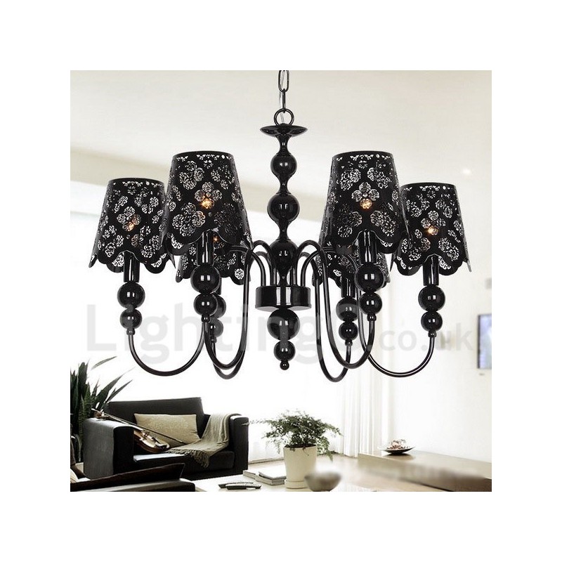 6 Light Modern Contemporary Hollow Black Candle Style Chandelier
