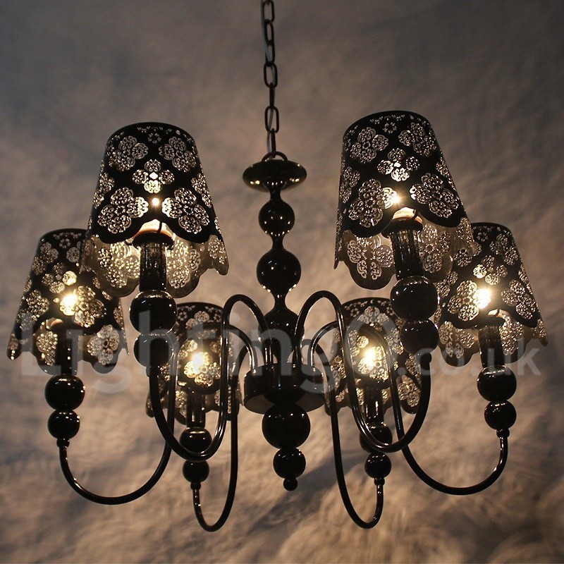 6 Light Modern Contemporary Hollow Black Candle Style Chandelier