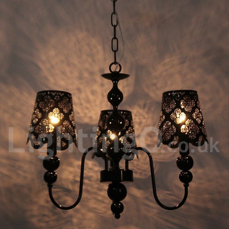 3 Light Modern Contemporary Hollow Black Candle Style Chandelier