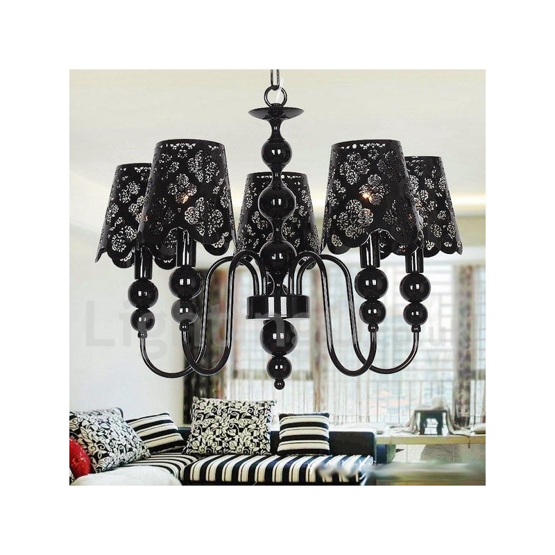 5 Light Modern Contemporary Hollow Black Candle Style Chandelier