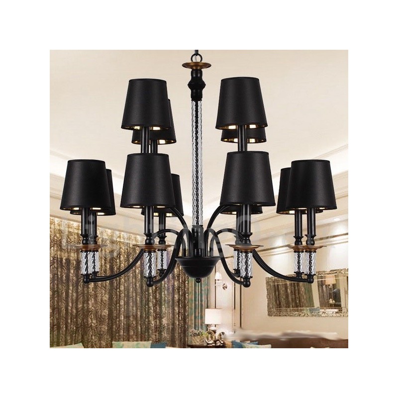 12 Light Black Retro Candle Style Chandelier