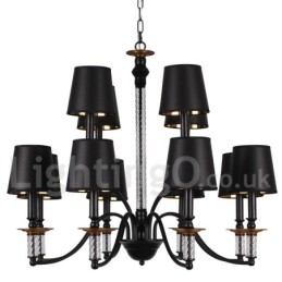 12 Light Black Retro Candle Style Chandelier