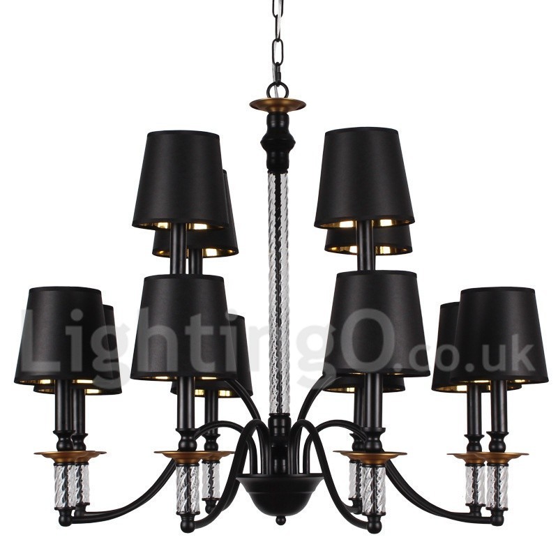 12 Light Black Retro Candle Style Chandelier