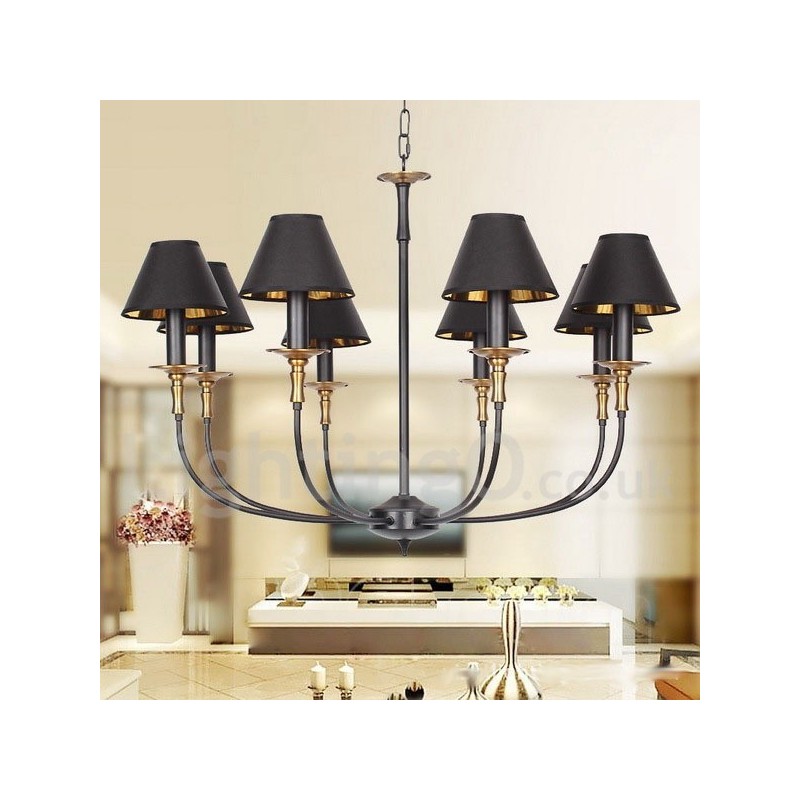 8 Light Retro Black Contemporary Candle Style Chandelier