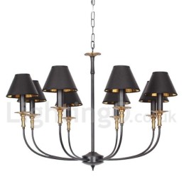 8 Light Retro Black Contemporary Candle Style Chandelier