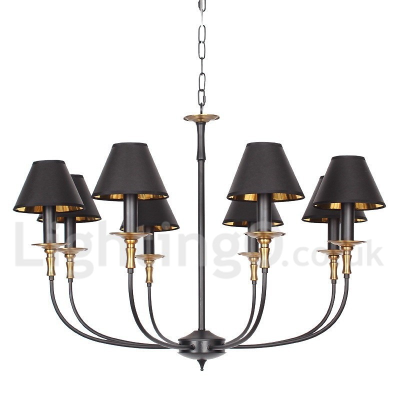 8 Light Retro Black Contemporary Candle Style Chandelier