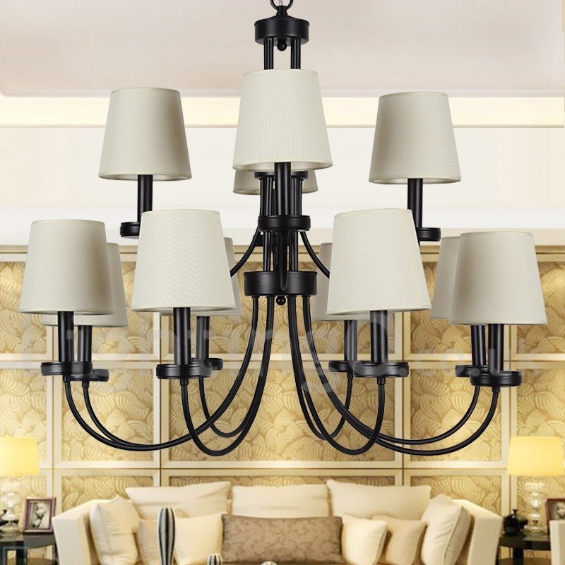 12 Light Retro Contemporary 2 Tier Black Candle Style Chandelier